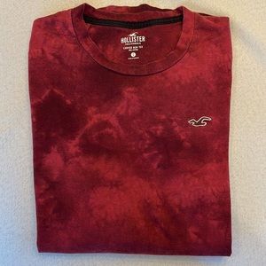 Men’s Hollister Long-Sleeve Curved hem Red Tie-Dye Shirt sz S